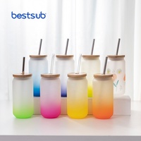 En gros, Gobelet en verre givré de 18oz 550ml, vierge pour sublimation, en forme de canette, pour eau, cola, vin, avec couvercle et paille, pour les fêtes