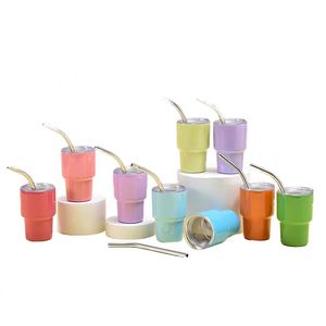 Vaso Térmico Mini de Acero Inoxidable de Doble Pared al por Mayor de 2oz y 3oz con Tapa y Popote, Vaso para Chupitos, Taza - Product Image 1