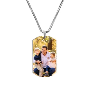 Men Women Personalized Photo/Text Engraving Necklace Stainless Steel Plated Dog Tags Chain Heart Round Medal Pendant