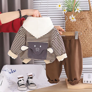 Ensemble 3 pièces décontracté pour enfants garçons automne 2026 : T-shirt en coton à col imprimé, sweat à capuche zippé motif ours rayé et jean - Product Image 4