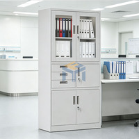 Armoire métallique moderne KD avec portes vitrées, 5 portes, 3 tiroirs, meuble de rangement en acier pour hôpital, école, atelier