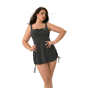 HDJ Plus Size One Piece <b>Swimsuit</b> Square Neck Dot Print Drawstring <b>Skirt</b> Bathing Suit Women BZ77068 - Product Image 1