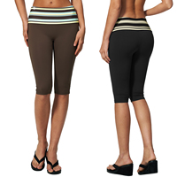 Leggings de yoga capri pour femmes grandes tailles avec logo personnalisé, taille repliable, imprimé rayé contrastant, vêtements de sport, fournisseur en gros