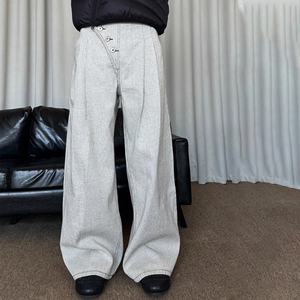 Jeans amples pour hommes à rayures fines style urbain, coupe large, en denim noir et blanc, vente en gros sur mesure - Product Image 3