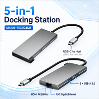 Station d'accueil USB-C 5-en-1 avec HDMI 4K+60Hz, Ethernet Gigabit, PD 100W, 3x USB 3.0, boîtier en aluminium