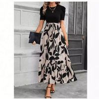 Robe d'été 2025 pour femmes européennes et américaines, imprimé floral, taille haute, élégante, à la mode, à manches courtes