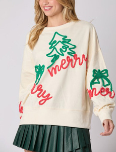 OEM Custom High Quality Women's Oversized <b>Christmas</b> Embroidered <b>Sweatshirt</b> Fashion Sweet Style 100% Cotton Pullover <b>Ladies</b> Shirt - Product Image 3