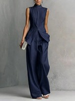 Ensemble deux pièces pour femmes, haut sans manches à la mode décontractée d'été, coupe ajustée, couleur unie + pantalon large