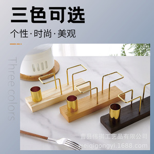 Wooden Toothpick And Napkin Holder Solid Wood With Gold Metal <b>Stand</b> For Living Room Dining Room Cafe - Product Image 4