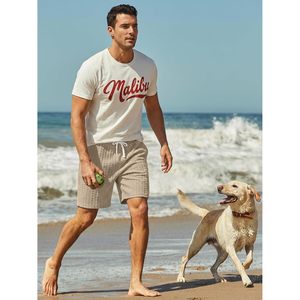 FOXA Men's Cable Knit Sweat Shorts 7.5 Inseam Elastic Waist Breathable <b>Lounge</b> Shorts With Pockets For Summer Vacation - Product Image 3