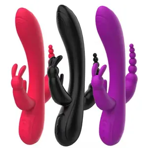 12 chức năng Rabbit Vibrator g-spot và p-spot hậu môn ba đường cong có thể sạc lại dildo mini dễ thương đôi kép Rabbit Vibrator