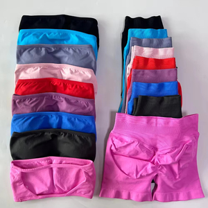 Womens 2 Piece <strong>Bra</strong> and Shorts Set Backless <strong>Bandeau</strong> <strong>Sports</strong> Top and Scrunch Seamless Workout Outfit for Gym Yoga Fitness - Product Image 3