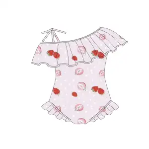 Yihui bébé filles maillot de bain une épaule rose fraise populaire vêtements de plage enfants saint impression numérique mignon sexy bébé bikini belle