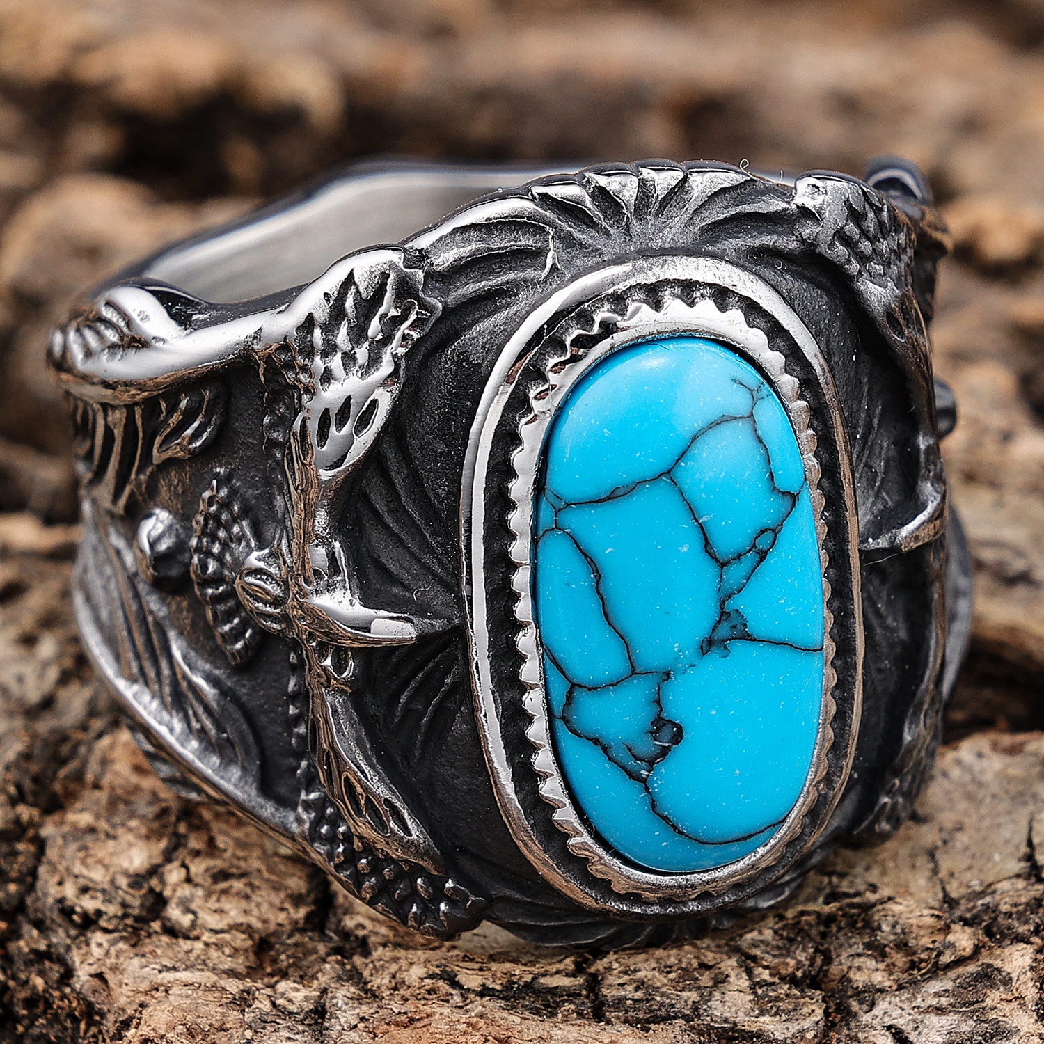 Fabrik Edelstahl Schmuck Herren Tribal Türkis Auge Biker Eagle Hawk Band Ring, Herren Biker Hawk Super Fly Ring, Herren Wome