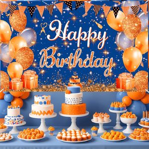 Bannière d'<span class=keywords><strong>anniversaire</strong></span> bleue et orange, décorations, grande bannière bleu marine et orange, <span class=keywords><strong>joyeux</strong></span> <span class=keywords><strong>anniversaire</strong></span>, fond pour l'<span class=keywords><strong>anniversaire</strong></span> des garçons et des filles - Product Image 2
