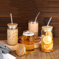 Article Vedette : Gobelet en Verre Borosilicate 12 oz, 16 oz, Type Canette, Tumbler Pint avec Paille en Bambou et Couvercle