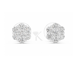 Pendientes de tuerca con diseño floral de diamantes redondos brillantes, con cierres de rosca seguros, joyería fina elegante y minimalista, perfectos - Product Image 3