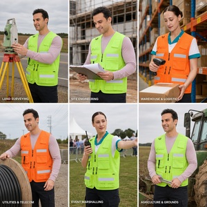 Gilet <span class=keywords><strong>de</strong></span> sécurité haute visibilité multi-poches pour géomètre, en maille respirante, réfléchissant, avec fermeture éclair, anneau en D et passants pour stylos, pour <span class=keywords><strong>la</strong></span> construction et les travaux <span class=keywords><strong>de</strong></span> topographie - Product Image 3