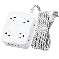 Multiprise murale industrielle personnalisable blanche à 8 prises et 2 ports USB avec protection contre les surtensions et cordon d'extension tressé de 1,5 m