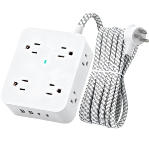 <span class=keywords><strong>Regleta</strong></span> de enchufes múltiples blanca personalizable para montaje en pared con protección contra sobretensiones y cable de extensión trenzado de 5 pies - Product Image 1