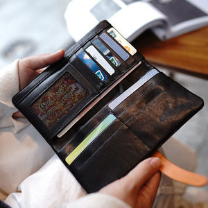 Zenos Vintage Full Grain Soft Cow Leather <b>Long</b> <b>Wallet</b> Contrast Drawstring Multi Card Slots Leather Money Purse - Product Image 6