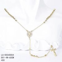 Collier de prière en laiton plaqué or 14 carats avec perles et croix de Jésus Vierge Marie en zircon pour bijoux catholiques