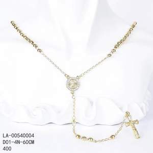 Collar de Rosario de Perlas con Baño de Oro de 14K y Circones, Cruz de Jesús y Virgen María, para Joyería Católica - Product Image 5