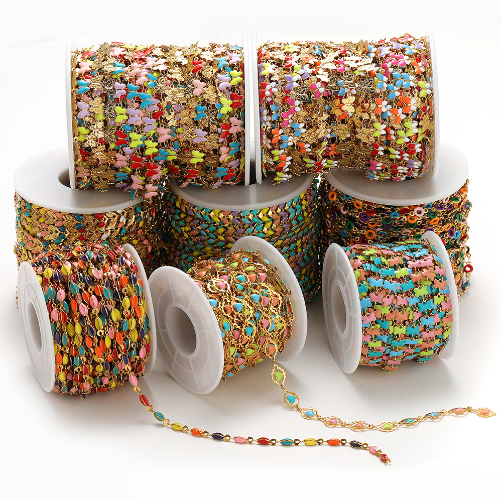 1 Meter Gold Plated Stainless Steel Enamel Heart Star Cross Chains DIY Necklaces Findings Jewelry Bracelets Making Accessories