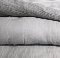 Ensembles de literie en coton QSY, lit gris dans un sac, ensembles de lit doux et chauds avec ensemble de couette et ensemble de draps à rayures grises