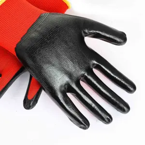 Guantes de nitrilo rojo en388 de calibre 13, guantes de trabajo personalizados, guantes de agarre de goma