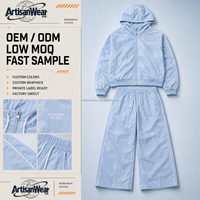 Ensemble décontracté bleu clair pour homme sur mesure avec pantalon large à cordon de serrage et passepoil blanc – Fabrication OEM/ODM
