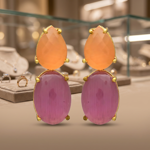 Nouvelles boucles d'oreilles en onyx rose et pêche Monalisa, plaquées or, en laiton, style bohème, unisexes, pour les fêtes - Product Image 2