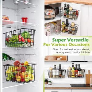 Lot de 2 paniers de cuisine suspendus, organisateur de rangement mural en fil métallique adhésif, panier à fruits sans perçage pour porte de placard, garde-manger - Product Image 5