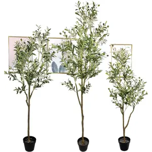 5Ft 6Ft 7Ft Height Indoor Decorative Plastic Silk Leaves Faux Potted Plants Artificial Fake Olive Tree