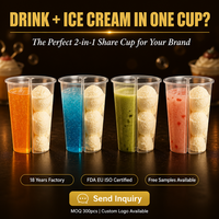 Gobelet en plastique PP jetable personnalisé de 16 oz avec séparateurs, gobelet à compartiments transparent pour crème glacée, café, boissons froides, vente en gros