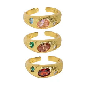 JT599 925 סטרלינג כסף 18k זהב מצופה טבעות צבעוני חן טבעת לנשים זירקון יוקרה תכשיטי מתכוונן טבעת