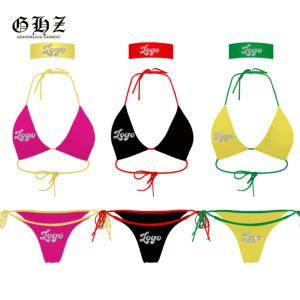 Ensemble bikini sexy triangle avec strass et bandeau pour femme, personnalisable avec logo, collection 2026 – Maillot de bain coquin - Product Image 1