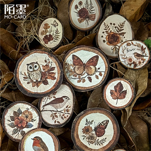 15 autocollants par paquet série d'impression de copeaux de bois anneau d'arbre rétro <span class=keywords><strong>relief</strong></span> floral matériel décoratif en <span class=keywords><strong>relief</strong></span> - Product Image 1