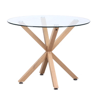 Table à manger ronde moderne en marbre de style chinois avec plateau en verre et pieds en bois, avec centre rotatif