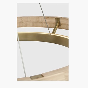 Lustre LED moderne en bois et or, luminaire suspendu circulaire nordique pour salle à manger, salon, villa - Product Image 3