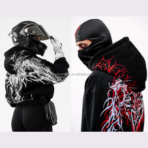Sudadera con capucha unisex personalizada de algodón polar con estampado reflectante en serigrafía y efecto puff, corte holgado, estilo motociclista, para hombre - Product Image 3
