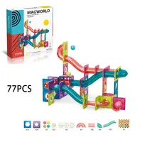 77 Buah Set Mainan Lari Marmer Magnetik, Kit Mainan Blok Bangunan untuk 3 + Anak