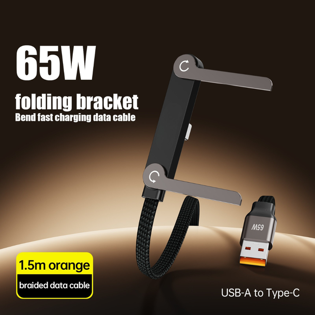 65W PD Fast Charging Cable for Desk, Invisible Holder Charger Cable, 4.9FT USB-A & Type-C Cable with Adjustable Metal Stand