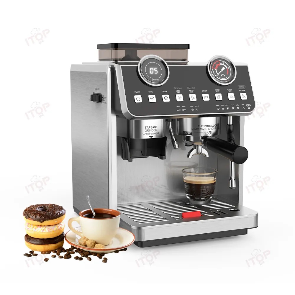 2024 New Arrival Hot Selling 20 Bar Ulka Pump 2800w With Pressure Gauge,With Time Display Semi-automatic Coffee Machine