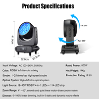 Luz móvil LED RGBW DMX512 4 en 1 de 19x40W IP65 a prueba de agua con zoom para escenario, DJ, discoteca y fiestas