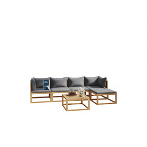 Ensemble de salon de jardin en bois d'acacia massif, 6 pièces, avec coussins, meubles d'extérieur, style contemporain, résistant aux intempéries - Product Image 1