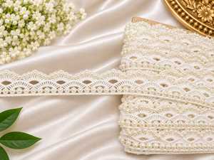 Bordure en dentelle perlée élégante, ruban floral blanc au crochet, largeur personnalisée, pour robe de mariée, voile de mariée, couture de vêtements, usage domestique - Product Image 1