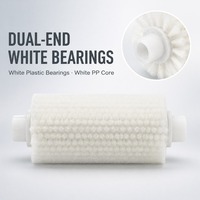 Rouleau brosse cylindrique en nylon blanc PA66 avec double roulement en plastique blanc, noyau en PP, taille personnalisée