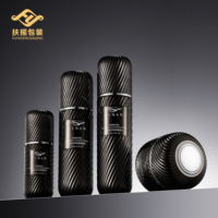 Set Botol Perawatan Kulit Kaca Hitam Mewah Bergaris Diagonal dengan Trim Perak Kemasan Kosmetik Kosong untuk Toner, Losion, Serum, dan Krim