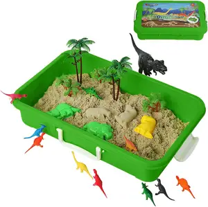 Perfect Kraft Construction Dinosaur Play Sand Set - 38 Pieces Sensory Bin Sand Kit Include 2 lbs Magic Sand,